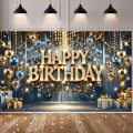 Blue Party Background Balloon Stand Party Banner Glitter Background for Birthday Party Photo Backdrop. 