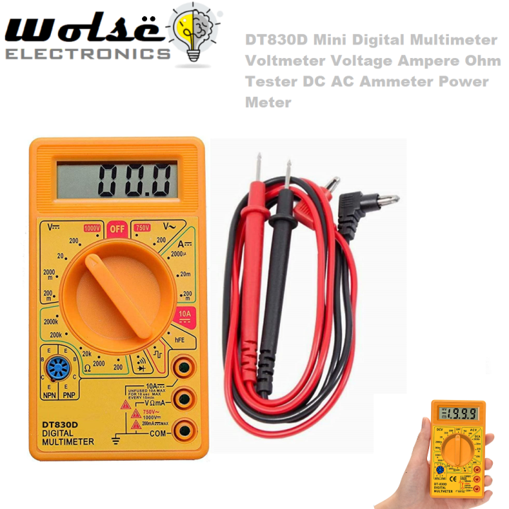 DT 830D Mini Digital Multimeter with Buzzer Overload protection Voltage Ampere Ohm Meter Test Probe DC AC LCD Y