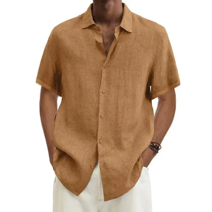 Yfashion%20Men%20Summer%20Large%20Size%20Cotton%20Linen%20T-shirt%20Trendy%20Solid%20Color%20V-neck%20Tops%20Lapel%20Short%20Sleeves%20Loose%20Casual%20Shirt%20color%20-%20Image%205