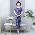 Middle-Aged and Elderly Women's Clothing Mom Grandma's Clothes Summer Clothes for the Elderly Summer Clothes Short Sleeve Suit Two-Piece Thin Ice Silk. 