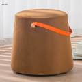 Portable Round Ottoman Footstool Pouf with Handle Sofa Tea Stool for Bedroom. 