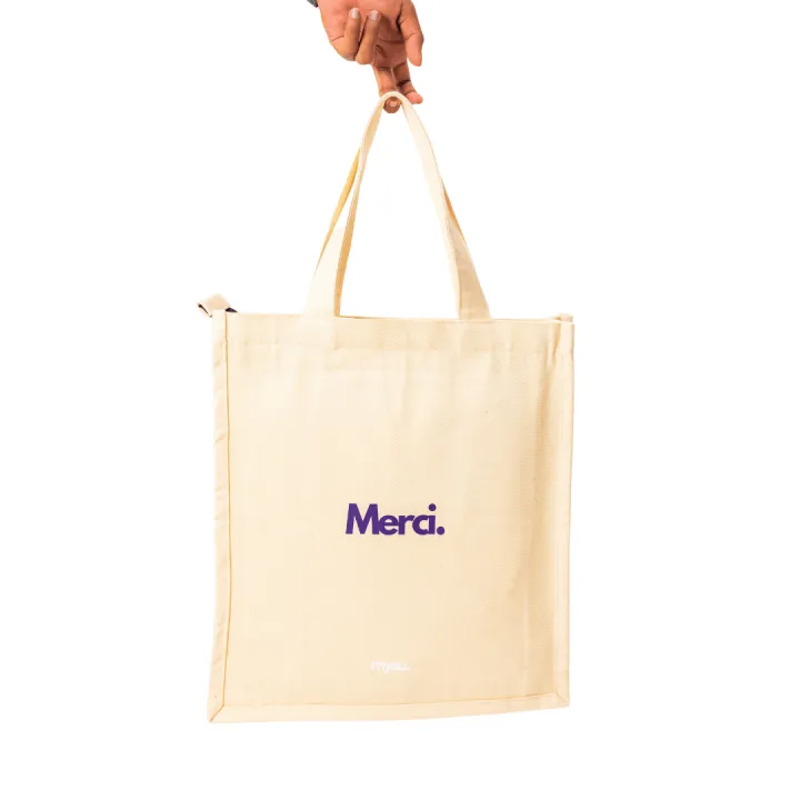 MYSU Heavy Duty Brown Eco Friendly Large Canvas Tote Bag with Zipper - 14.5 inches (L) * 3 inches (W) * 16 inches (H) - Holds up to 15kg