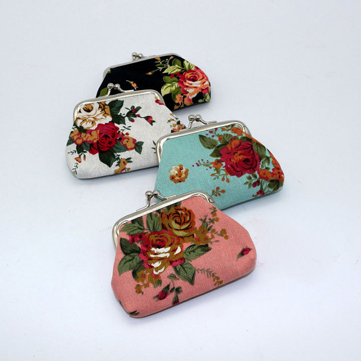 Fashion Rose Flower Canvas Coin Purse Cute Flower Print Mini Bag Coin Bag Wallet Encounter