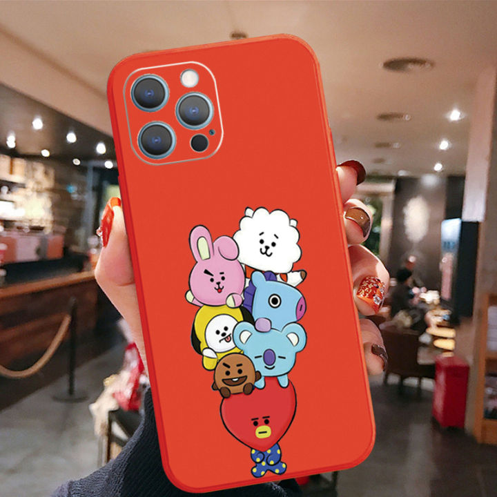 【ALLGOOD】For Realme C25S C15 C12 C11 Realme 8 Pro 7 X7 Pro 5i 6i Phone Cases Cartoon Cute BTS Love Heart Camera Lens Protective Square Frame Edge Cover
