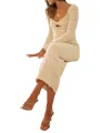 Women Long Sleeve Bodycon Dress Solid Color Sweetheart Neckline Hollow-Out Dress Spring Fall Party Club Long Dress. 