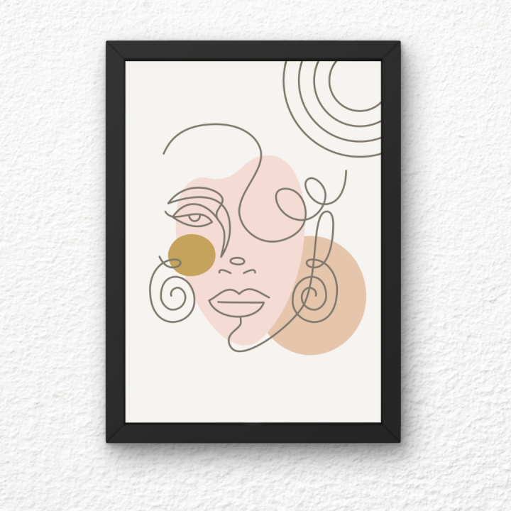 printed wall art in glass frame design Female face of boho line art