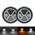 2Pcs X Design 7Inch LED Universal Headlights DRL Angel Eye Turn Signal Low Beam High Beam Lights Car Jeep LED Lamps. 