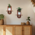 Small Plants Picture Ledge Wall Rattan Shelf Set of 2, Boho Rustic Wood Floating Shelves Wall Mounted Decoration. 