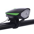 Bicycle Front Light With Electric Loud Horn Multi-function Ultra Bright USB Rechargeable Headlight High-quality Warning Light-USB green. 