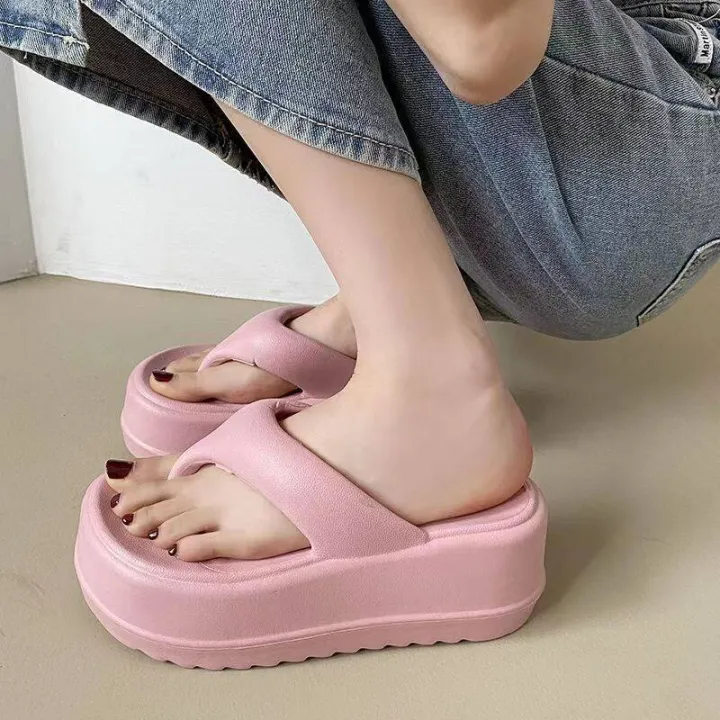 【ZOSR】Fnova 7cm Thick Sole Wedges Supper Soft Flip Flops for Women Summer Clip Toe Chunky Platform Sandals Woman Non Slip Beach Slippers Outdoor Slides