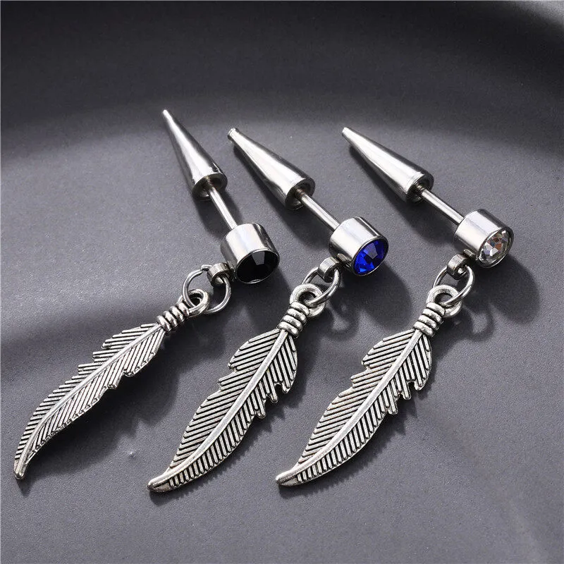 1PCS Feather Earrings Hypoallergenic Stainless Steel Material Stud