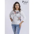 Privi Fashion Long Sleeve White Top With Floral Print for Women. 