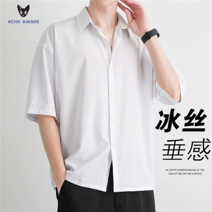 ACHS%20AWAKE%20Black%20Shirt%20Men's%20Short-Sleeved%20Summer%20Senior%20Pu%20Handsome%20Men's%20Casual%20Men's%20Clothing%20White%20Shirt%20Trendy%20Boys%20-%20Image%207