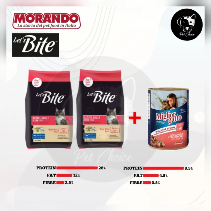 Miglior Gatto Wet Food (WITH SALMON) Can 405g & Let's Bite Adult Cat Food 1kg ( PACK )