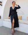 Hillary Linen Wrap Dress - Black. 