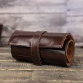 【Miga Plaza】Leather Watch Box Organizer for Men Travel Storage Bag Luxury Retro Oil Wax Skin Roll Up Package Case for Watch Portable Display. 