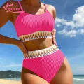 Muses Mall Women Swimsuit 2-piece Women's Swimsuit Set Quick Dry Push Up High Waist Color Matching Beachwear Bikini Set. 