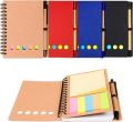【New Arrivals】Kisdo Lined Spiral Notebook Kraft Paper Cover Notepad with Pen In Holder, Sticky Notes and Page Marker, Business Small Notebook. 