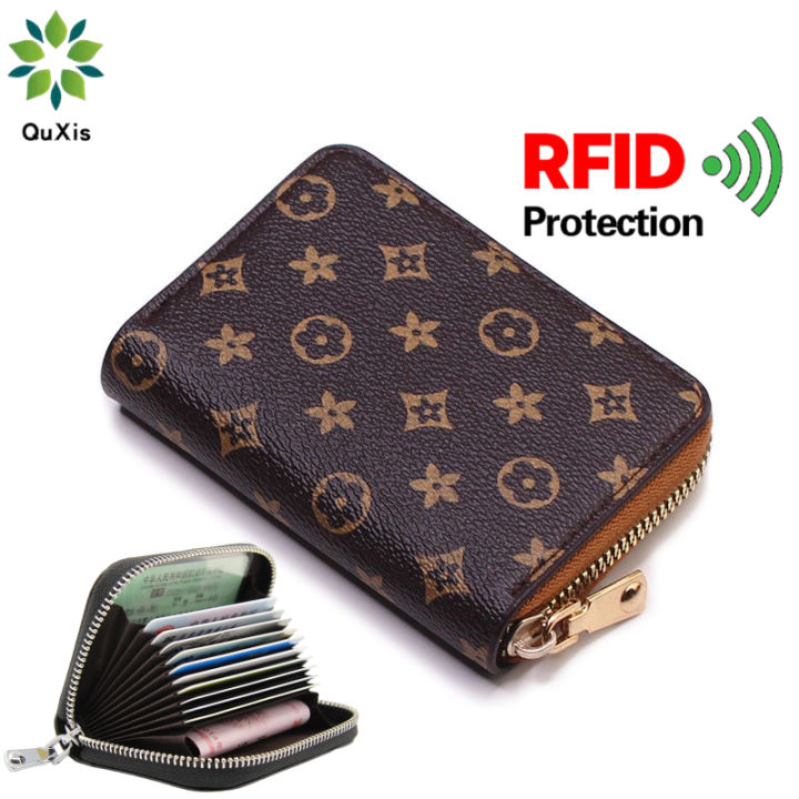 QuXis 2022 Women Card Holder High Quality Leather Business Card Case Small Wallet Prevent RFID Female Credit Card Holder Wallet Unisex