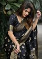 SIRIL Women's Soft Banarasi Silk Jacquard Saree with Unstitched Blouse Piece- Black colour. 