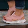 Clearance Sale Women Sandals Mesh Casual Ladies Fish Mouth Mesh Wedge Shoes Solid Color. 
