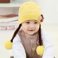 【BestGO】Cute Kids Toddler Girls Baby Winter Braid Crochet Knit Hat Beanie Hairball Cap /(3M-12M) MZ0691 children's cartoon strawberry braids hair ball wool knit cap hat ear. 