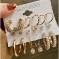 Elegant Female Pearl Earrings Set Zircon Pearl Earings Women Party Accessories 9 Pairs/Set. 