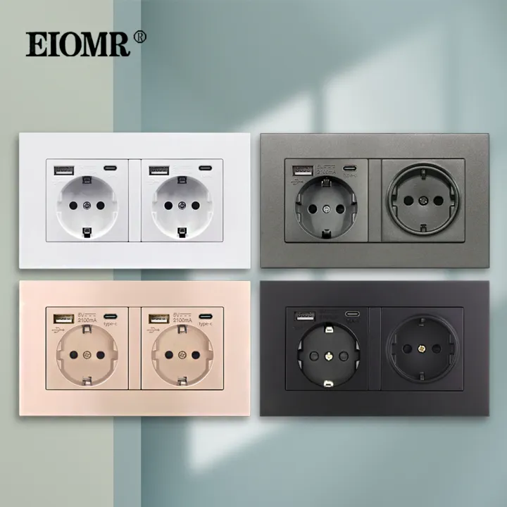 EIOMR EU Standard USB Socket, with Type C Charging Port Outlet, 16A AC ...