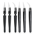 6 Piece Precision Reverse Ceramic Tweezers Set Resistant Electronics Soldering Tweezers Anti-Magnetic Pointed For Solder A. 