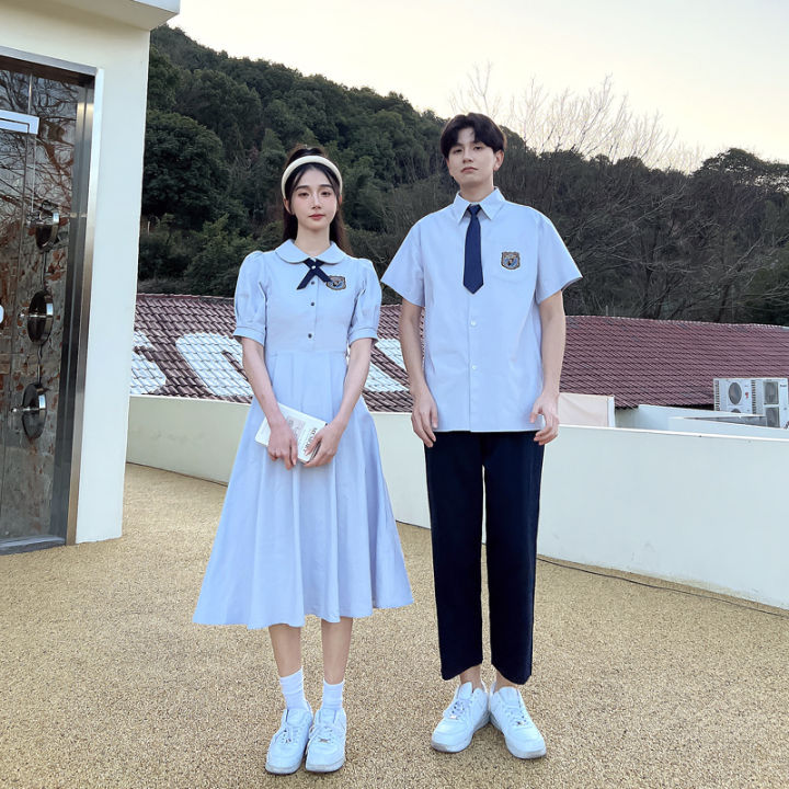 British%20College%20Style%20Shirt%20Dress%20Suit%20Business%20Attire%20High%20School%20Student%20Waist-Slimming%20Dress%20Couple%20Clothes%20Summer%20Sweet%20-%20Image%203