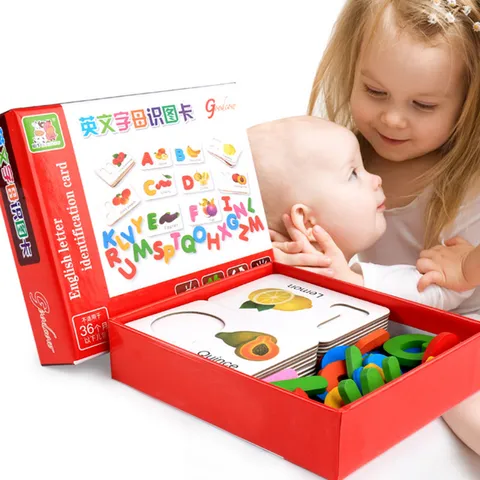 Wooden Early Education Baby Learning ABC Alphabet Letter Cards Educational Toys for Kids Fruit Vegetable Puzzle