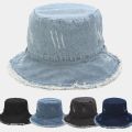 New Retro Ripped Denim Sunbonnet Women‘s Summer Bucket Hat Fisherman Hat Sunscreen Sun Protection Hat Unisex Panama Cap. 