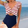 SuperRide High-waisted Swimwear Flattering Striped V Neck Monokini for Women Stylish Swimwear for Beach Pool Parties High Waist Slim Fit Design for Summer Fun High-waisted Swimsuit. 
