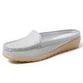【ZOSR】Half Shoes Women Korean Style Leather Flat Shoes for Women Big Size 35-43 Slip on Loafers Korean White Shoes Ballet Ladies Nurse Shoes Fashion Women Mules Croc. 