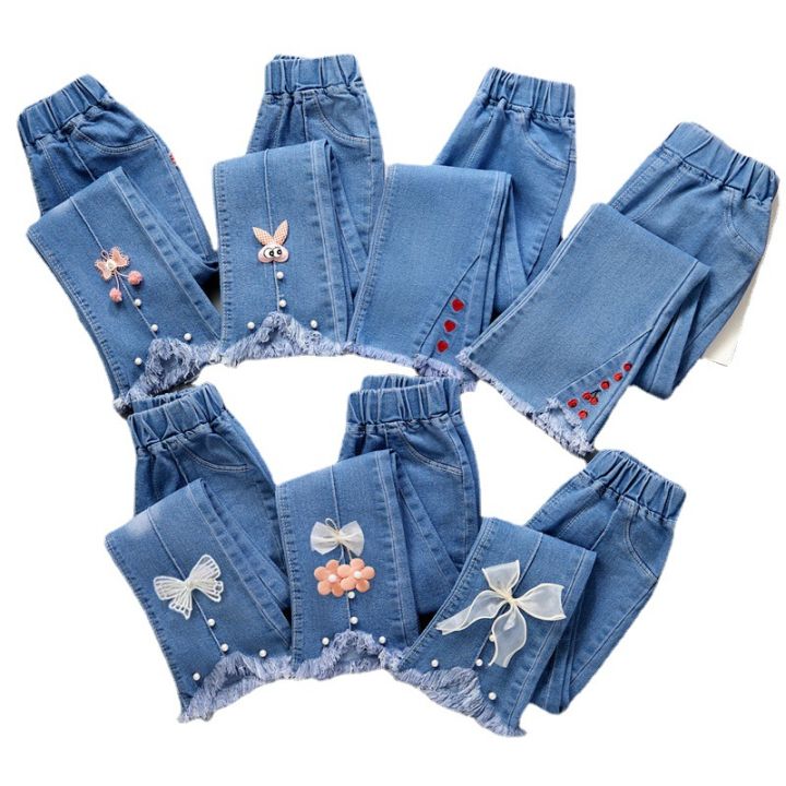 Baby Girls Cowboy Pants Spring Autumn Girls Casual Denim Trousers Children Clothing Kids Stretch Flared Pants for 4-10 Years