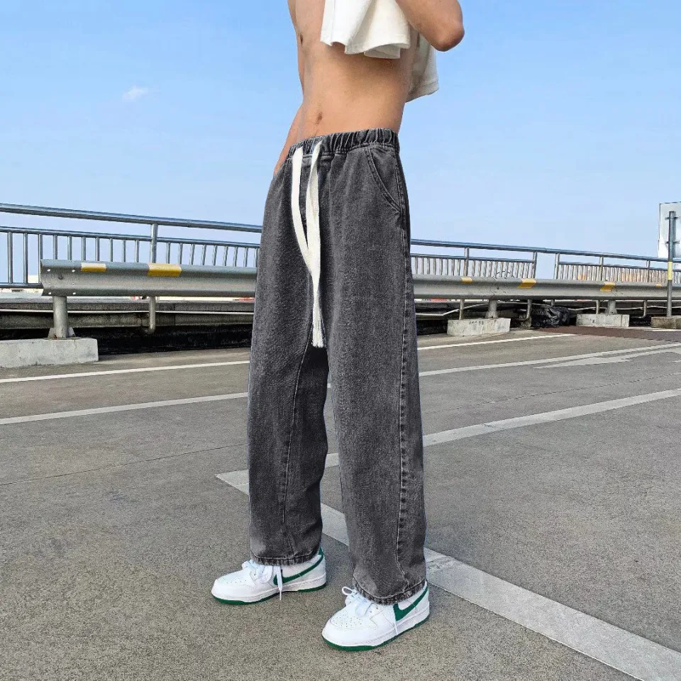 Summer Thin Jeans Men's Solid Color Teen Fashion Pants Mop