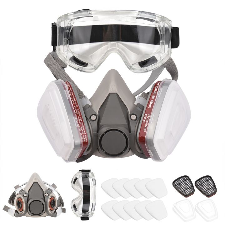 Reusable Respirator Half Facepiece 6200 Gas Mask with Safety Goggles for Painting Organic Vapor Welding Polishing Woodworking