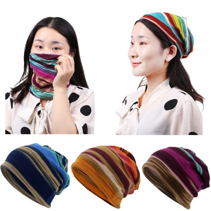 Women Men Stylish Pattern Soft Stretchy Winter Hats Beanie Cap Ear-Protector Neck Scarf