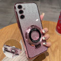 For Samsung Galaxy M14 M15 M23 M34 M52 M54 M55 Back Cover with Stand Holder Luxury Shiny Gradient Plating Glitter Girls Slim Phone Case Clear Soft Silicone Protective Cases Pouch Women. 