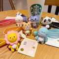 James Family Cute Cartoon Key Chain Silicone Panda Cat Lion Tiger Rabbit Dinosaur Doll Car Key Ring Women Bag Charm Pendant. 
