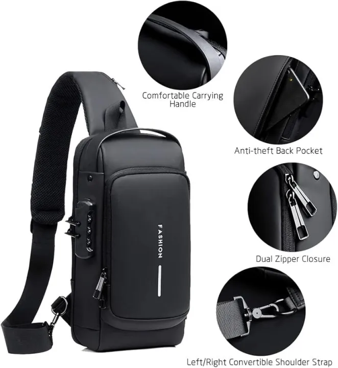 Best Men's Multifunction Anti-theft USB Shoulder Bag Man Crossbody Cross body Travel Sling Chest Bags Pack Messenger Pack For Male