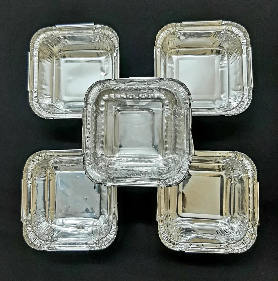 50pcs Disposable Aluminum Foil Mould Square Shape Cups With Lid