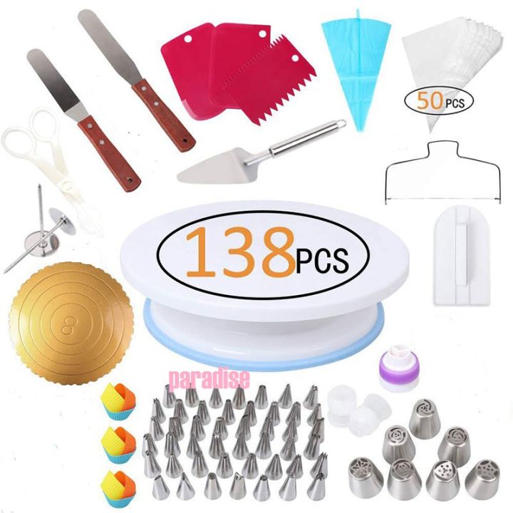 The Bakers paradise 138 Pieces per Set Cake Decorating Supplies Kit Complete Set with Cake Table, Cake Decoration Tools Set of Kitchen Accessories Cake tool Full Set, Baking Supply with Cake Turntable