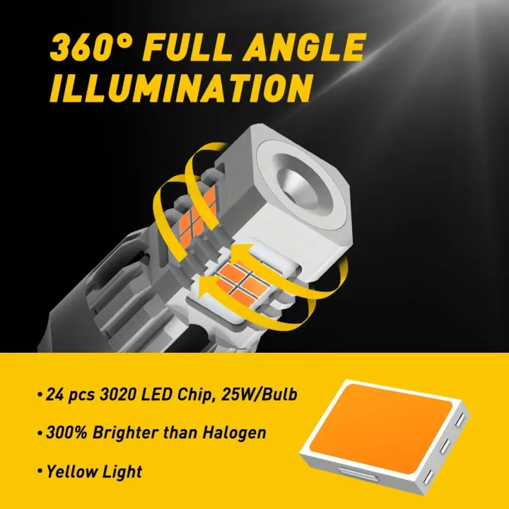 AUXITO%202pcs%20No%20Hyper%20Flash%20T20%20W21W%20WY21W%207440%207440NA%20LED%20Turn%20Signal%20Light%20Bulbs%20Canbus%20Error%20Free%20Car%20Lamp%20Amber%20-%20Image%202