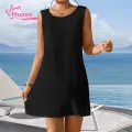 Muses Mall Polyester Sun Protection Clothing Sun Protection Beach Dress Backless Sleeveless Bikini Cover-up for Women Women Swim Cover-up. 