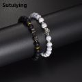 Sutuiying Gothic Skull Bracelet For Men Women Natural Stone Beads Bracelets barbell Boy Biker Cool Wristband Gift kpop. 