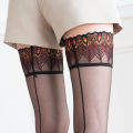 Sheer Lace Stockings Women Peacock Feather Lace Top Thigh High Stocking Female Black Ultra Thin Hosiery Lingerie. 