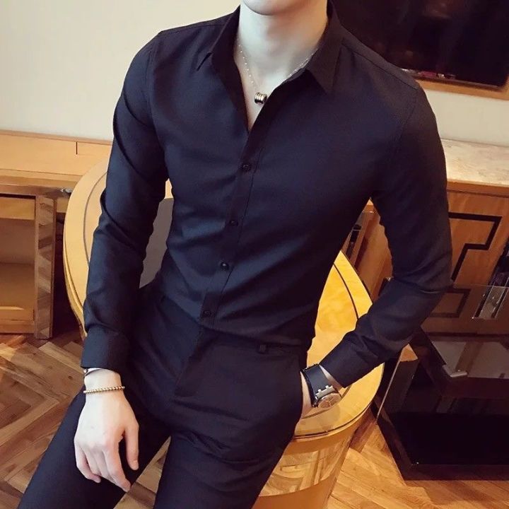 High%20Quality%20Men's%20Casual%20Solid%20Color%20Korean%20Slim%20Fit%20Business%20Long%20Sleeve%20Shirt%20Men's%20Fashion%20-%20Image%202