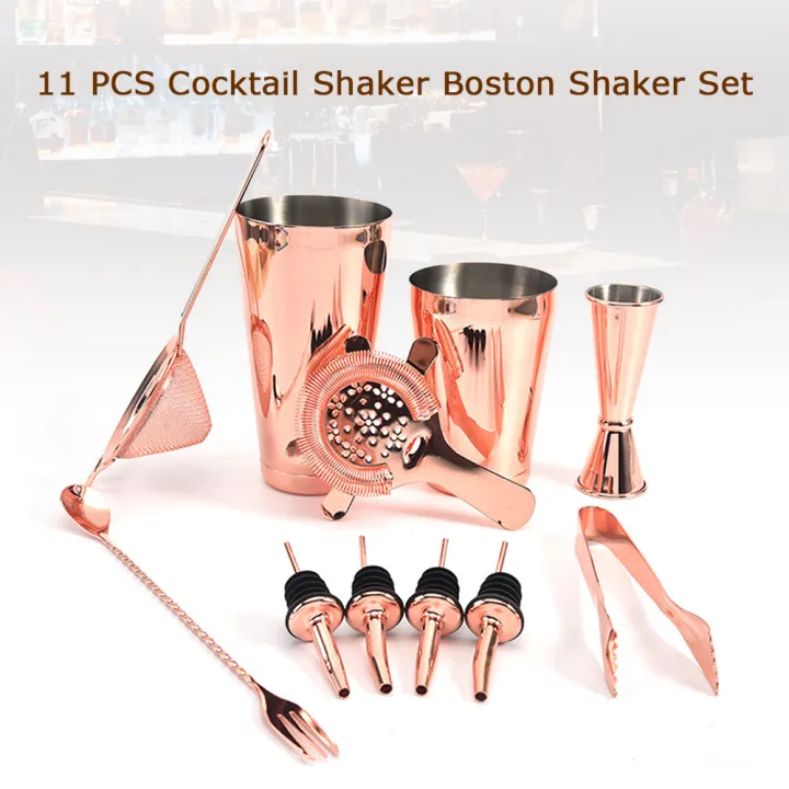 11%20PCS%20Cocktail%20Shaker%20Set%20with%20Boston%20Shaker%20Cup%20Stainless%20Steel%20Cocktail%20Mixology%20Kit%20with%20Bartender%20Shaker%20Hawthorne/%20Fine%20Mesh%20Strainer%20Jigger%20Liquor%20Pourer%20Mixing%20Spoon%20&%20Fork%20Ice%20Tong%20Making%20Wi-ne%20Drinks%20Tool%20for%20Home%20Bar%20-%20Image%204