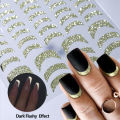 Reflective Glitter 3D Nail Stickers Dark Flashy Gold Sliver French Line Heart Love Decals Stickers For Manicure Nail Art Slider. 